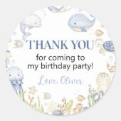 Ocean Animals Boy onder het Zee Verjaardag Ronde Sticker (Voorkant)