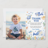 Ocean Animals Boy onder het Zee Verjaardagsfoto Bedankkaart (Voorkant)