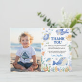 Ocean Animals Boy onder het Zee Verjaardagsfoto Bedankkaart (Staand voorkant)