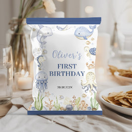 Ocean Animals Boy Verjaardag Chip Bag Wrapper Flyer
