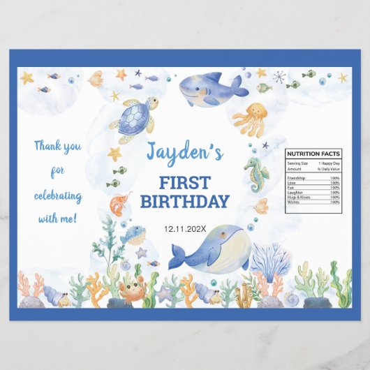 Ocean Animals Boy Verjaardag Chip Bag Wrapper Flyer (Voorkant)