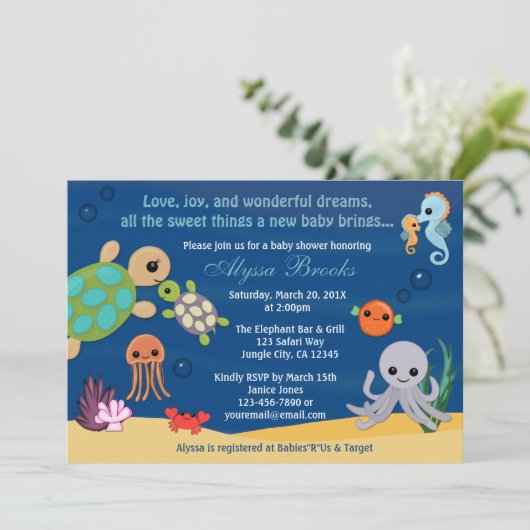 Ocean Animals Bubbles Baby Shower Invitaties Kaart (Staand voorkant)