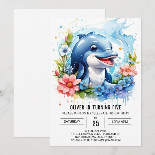 Ocean Animals Fantasy Dolfijn Verjaardag Kaart (Voorkant / Achterkant)