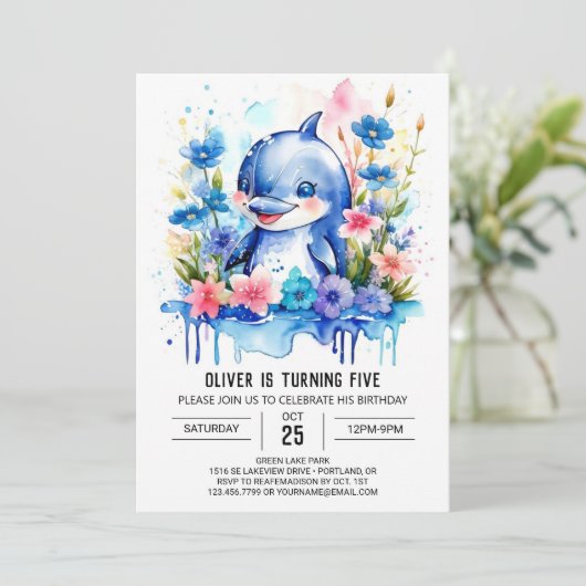 Ocean Animals Fantasy Dolfijn Verjaardag Kaart (Staand voorkant)