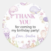 Ocean Animals Girl onder het Zee Verjaardag Ronde Sticker (Voorkant)