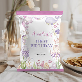 Ocean Animals Girl Verjaardag Chip Bag Wrapper Flyer