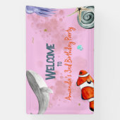 Ocean Animals Girls Roze Verjaardagsfeest Welkom Spandoek (Verticaal)