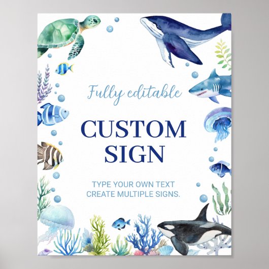 Ocean Animals Jongen Verjaardag Aangepaste Tafel T Poster (Voorkant)