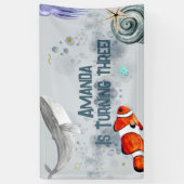 Ocean Animals Kids Verjaardagsfeestje Blauw Nautis Spandoek (Verticaal)