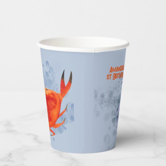 Ocean Animals Kids Verjaardagsfeestje Blauwe Naam  Papieren Bekers (Rechts)