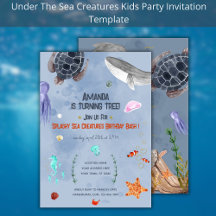 Ocean Animals Kids Verjaardagsfeestje Blauwe Uitno
