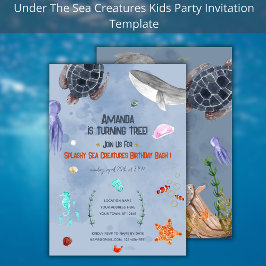 Ocean Animals Kids Verjaardagsfeestje Blauwe Uitno Kaart