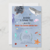 Ocean Animals Kids Verjaardagsfeestje Blauwe Uitno Kaart (Voorkant)