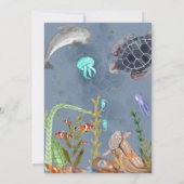 Ocean Animals Kids Verjaardagsfeestje Blauwe Uitno Kaart (Achterkant)