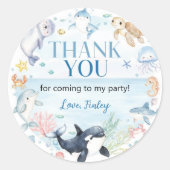 Ocean Animals Kinder onder het Zee Verjaardag Ronde Sticker (Voorkant)