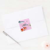 Ocean Animals Kinder Shark Party Roze Dank u Vierkante Sticker (Envelop)
