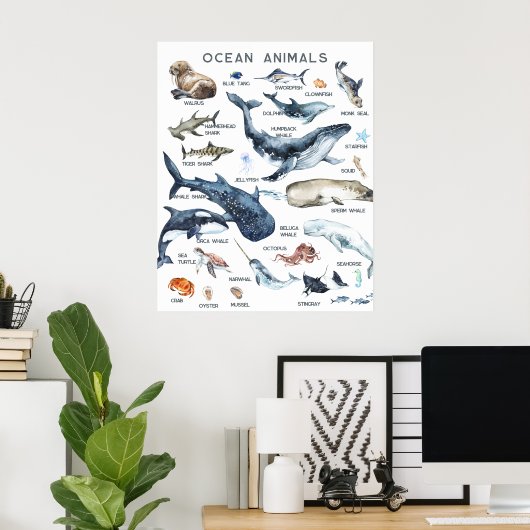 Ocean Animals | Leerleslokaal onderwijs Poster (Thuiskantoor)