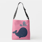 Ocean Animals marine walvis op roze Chevron Canvas Crossbody Tas (Achterkant)