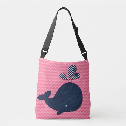 Ocean Animals marine walvis op roze Chevron Canvas Crossbody Tas (Voorkant)