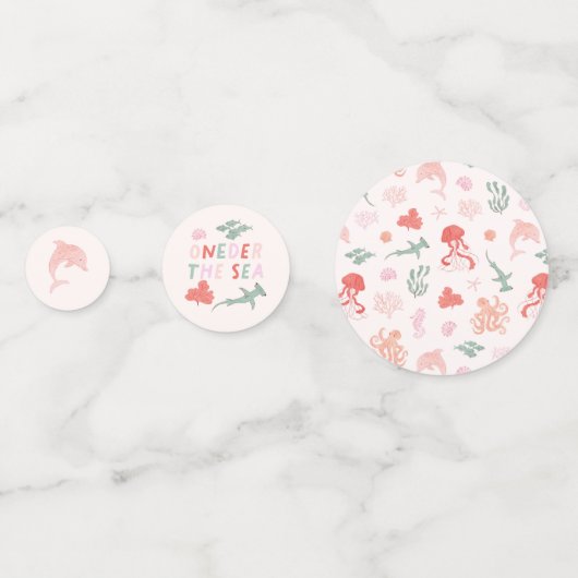 Ocean Animals Meisje 1e Verjaardagsfeest Confetti (Achterkanten)