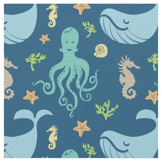 Ocean Animals | Nautical Nursery Stof (Close Up)