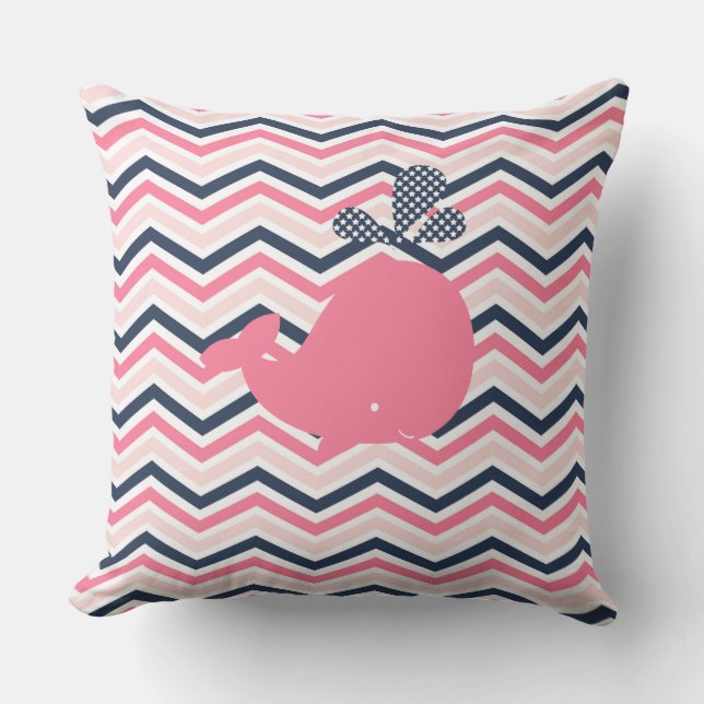 Ocean Animals Roze Whale Chevron Outdoor Pillow Buitenkussen (Voorkant)