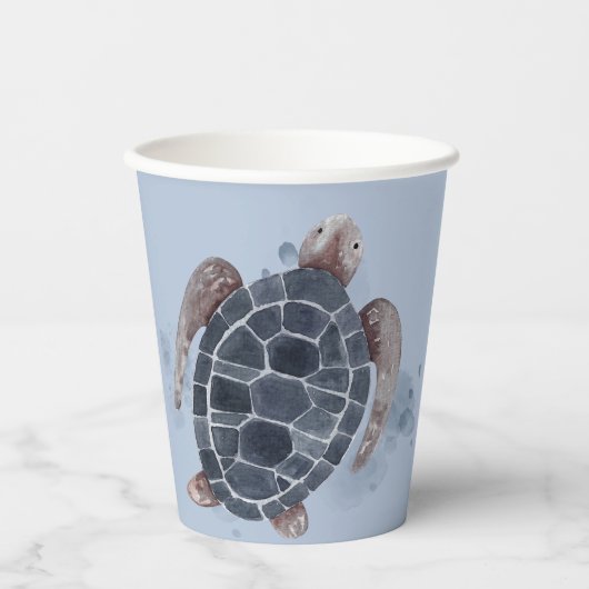 Ocean Animals Turtle Crab Verjaardagsfeestje Blauw Papieren Bekers (Voorkant)