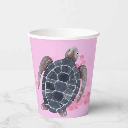 Ocean Animals Turtle Kids Verjaardagsfeestje Roze Papieren Bekers (Voorkant)