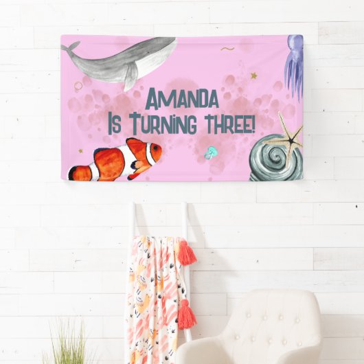 Ocean Animals Whale Wild Life Party Roze Spandoek (Insitu)