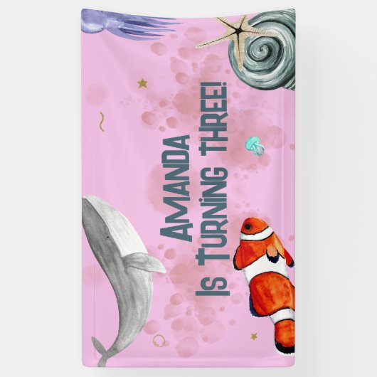 Ocean Animals Whale Wild Life Party Roze Spandoek (Verticaal)