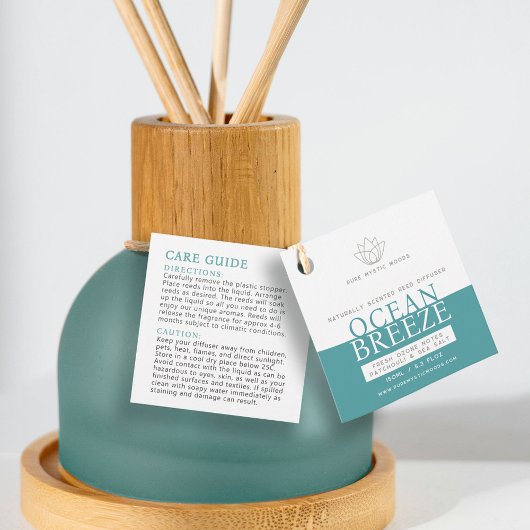 Ocean aqua blauwgroen rietdiffusorfles hang label