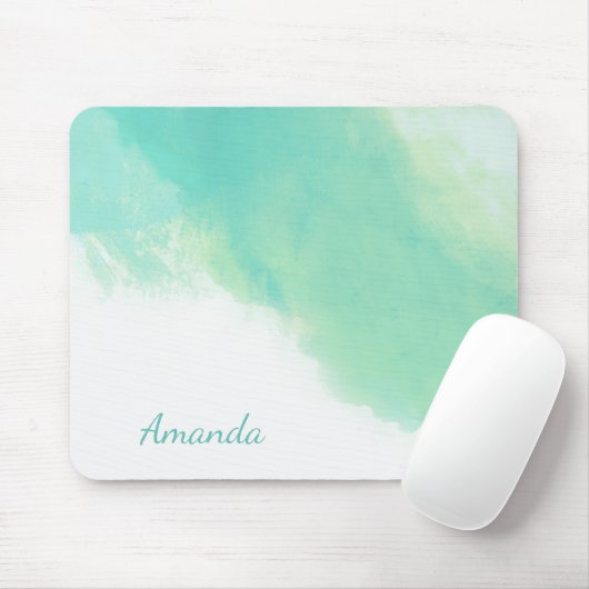 Ocean Aqua Blue Abstract met Monogram Muismat (Met muis)