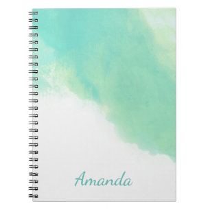 Ocean Aqua Blue Abstracte Waterverf met Monogram Notitieboek