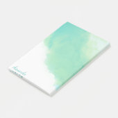 Ocean Aqua Blue Abstracte Waterverf met Monogram Post-it® Notes (Schuin)