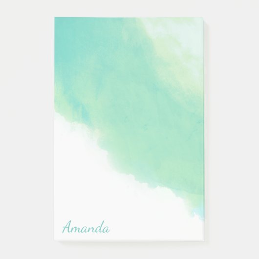 Ocean Aqua Blue Abstracte Waterverf met Monogram Post-it® Notes (Voorkant)