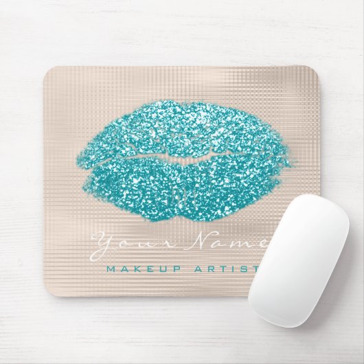 Ocean Aqua Ivoor Glitter Naam Make-up Lips Kus Muismat (Met muis)