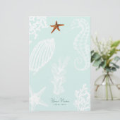 Ocean aqua schelp patroon naam gepersonaliseerd briefpapier (Staand voorkant)