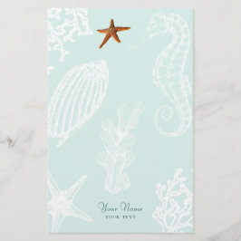 Ocean aqua schelp patroon naam gepersonaliseerd briefpapier