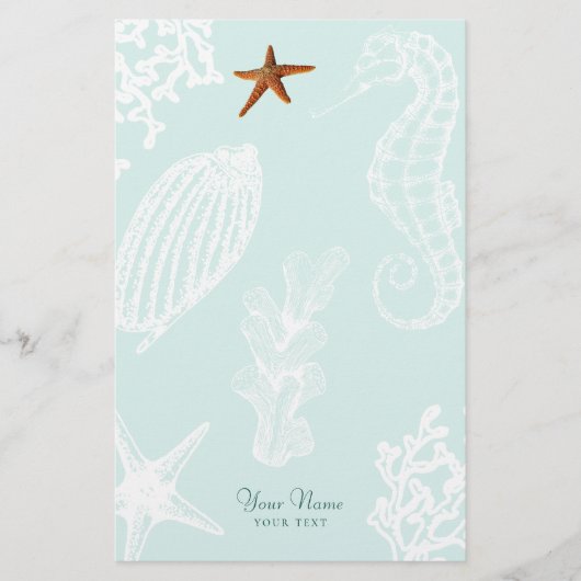 Ocean aqua schelp patroon naam gepersonaliseerd briefpapier (Voorkant)