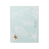 Ocean aqua schelp patroon naam gepersonaliseerd notitieblok (Linkerzijde)