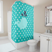 Ocean Aqua Whale over Turquoise Polka Dots Douchegordijn (In situ)