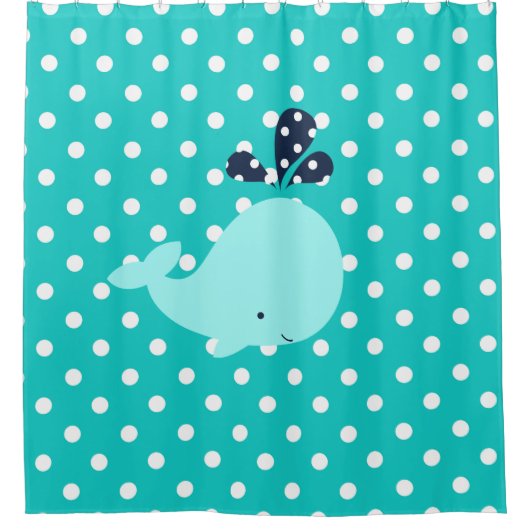 Ocean Aqua Whale over Turquoise Polka Dots Douchegordijn (Voorkant)