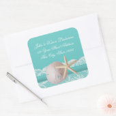 Ocean Aqua Zand Dollar en Zeester Vierkante Sticker (Envelop)