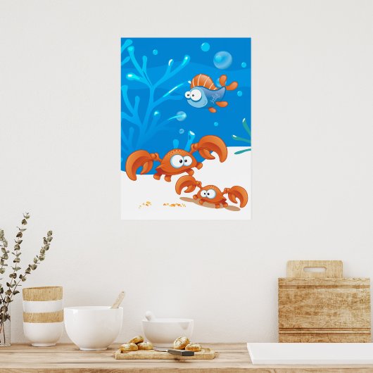 Ocean Aquatic Cute Crab Funny Fish Poster (Keuken)