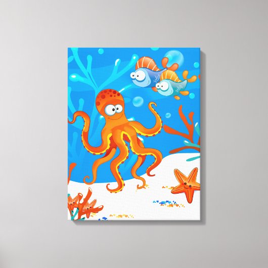 Ocean Aquatic Cute Octopus Wrapped Canvas Afdruk (Voorkant)