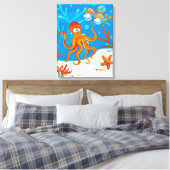 Ocean Aquatic Cute Octopus Wrapped Canvas Afdruk (Insitu (Slaapkamer))