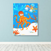 Ocean Aquatic Cute Octopus Wrapped Canvas Afdruk (Insitu (Houten vloer))