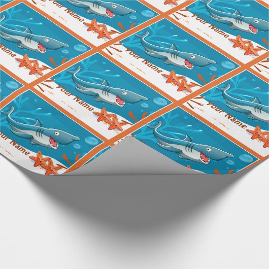 Ocean Aquatic Cute Shark Custom Gift Wrap Cadeaupapier (Hoek)