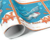 Ocean Aquatic Cute Shark Custom Gift Wrap Cadeaupapier (Rol Hoek)