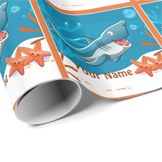 Ocean Aquatic Cute Shark Custom Gift Wrap Cadeaupapier (Rol Hoek)
